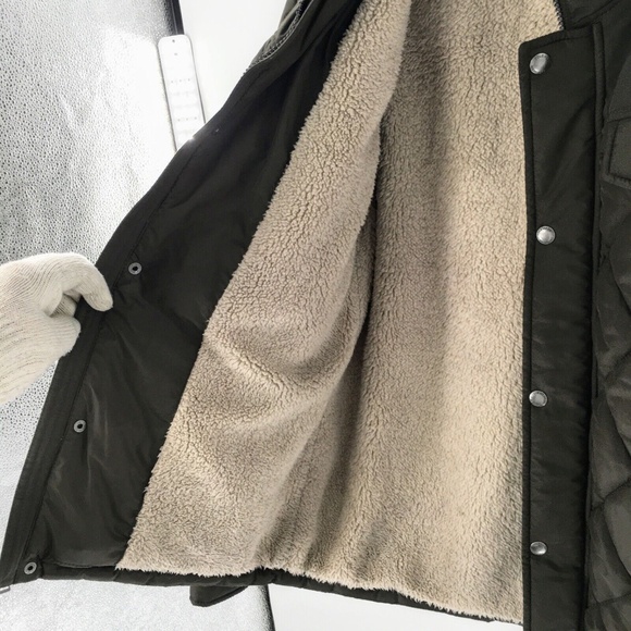 Cole Haan Mens Field Jacket Olive Green Quilted Sherpa Lined Zip Snap Front Sz S - Picture 11 of 15